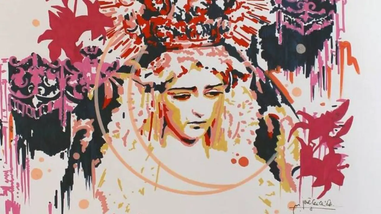 Detalle de la Virgen de los Dolores en la obra realizada por Jos&eacute; Carlos Torres para anunciar la salida extraordinaria, con motivo del 525 aniversario fundacional