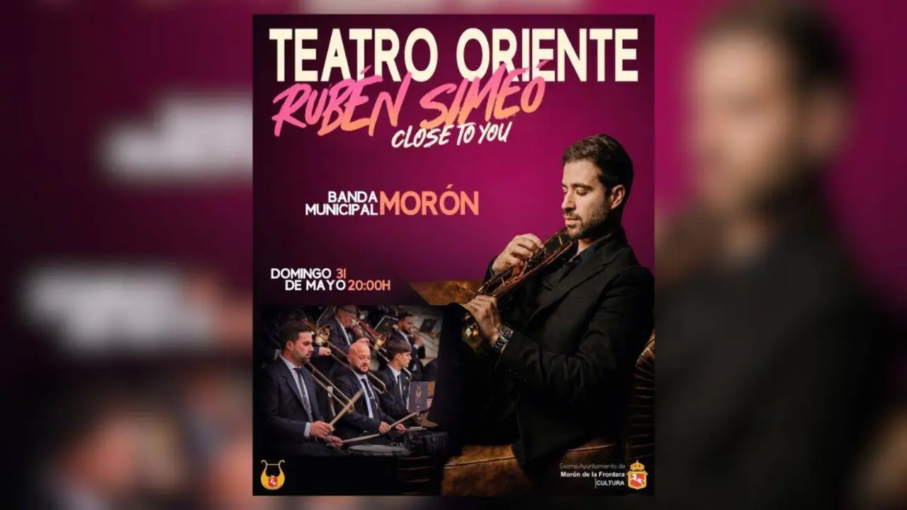 Cartel anunciador del concierto que ofrecer&aacute;n Rub&eacute;n Sime&oacute; y la Banda Municipal de M&uacute;sica de Mor&oacute;n este domingo en el Teatro Oriente.