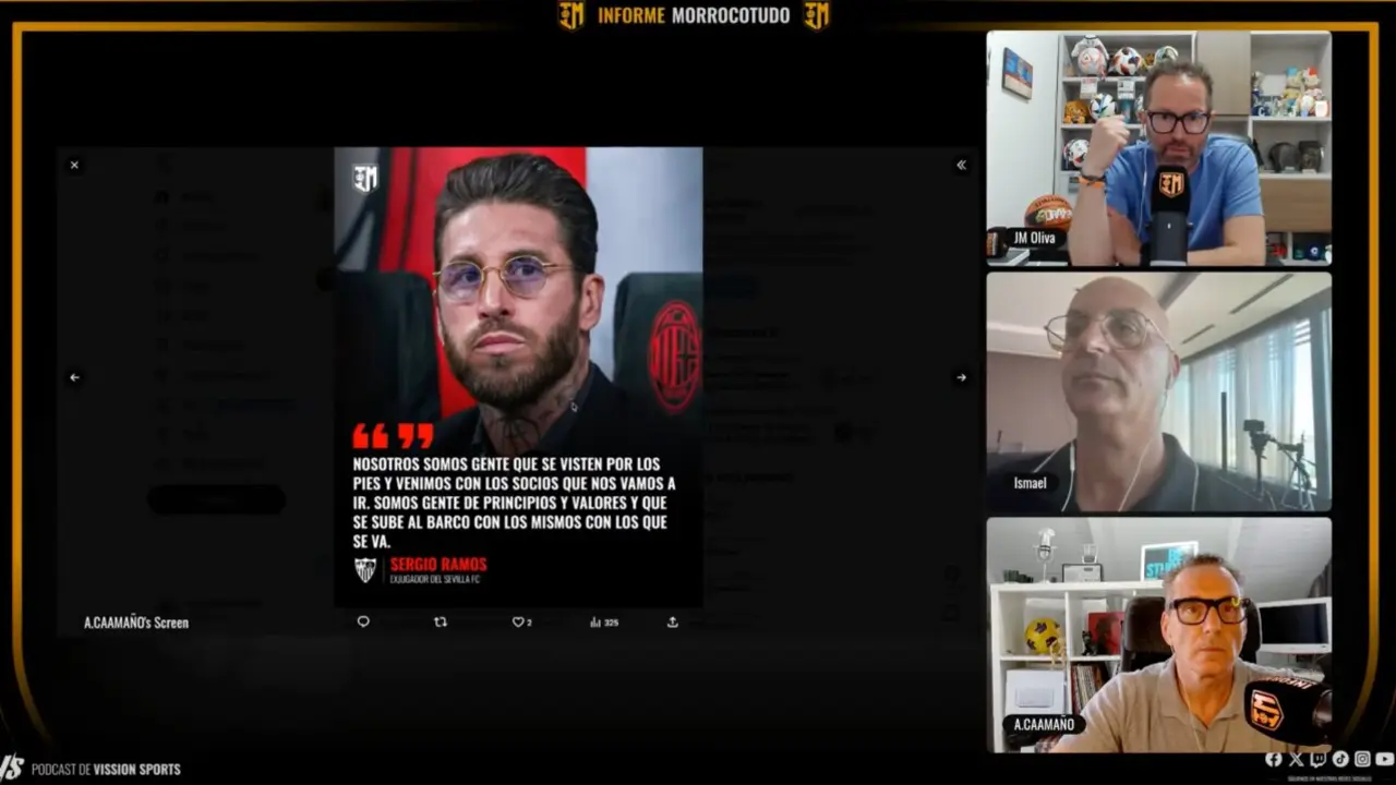 La tertulia de Informe Morrocotudo de Jos&eacute; Manuel Oliva, Ismael Medina y Antonio Cama&ntilde;o presentes en la rueda de prensa de Sergio Ramos.