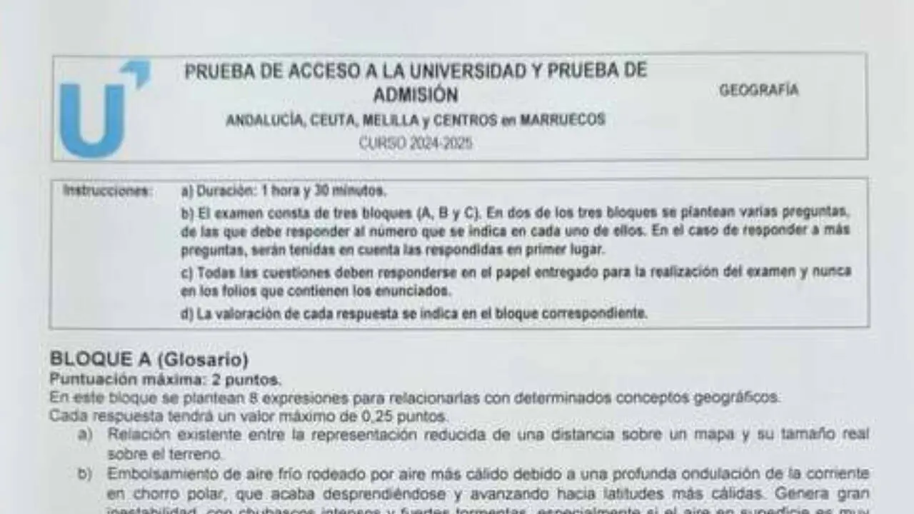 Examen de Geograf&iacute;a en la PAU 2025.